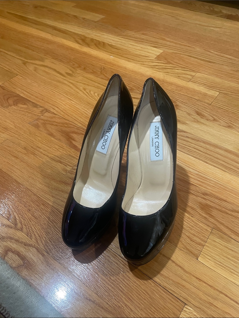 Jimmy Choo Black Patent Leather Round-Toe Pumps